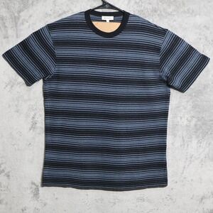 Norse Projects Shirt Mens Medium Black Blue Striped Cotton Linen Portugal Made